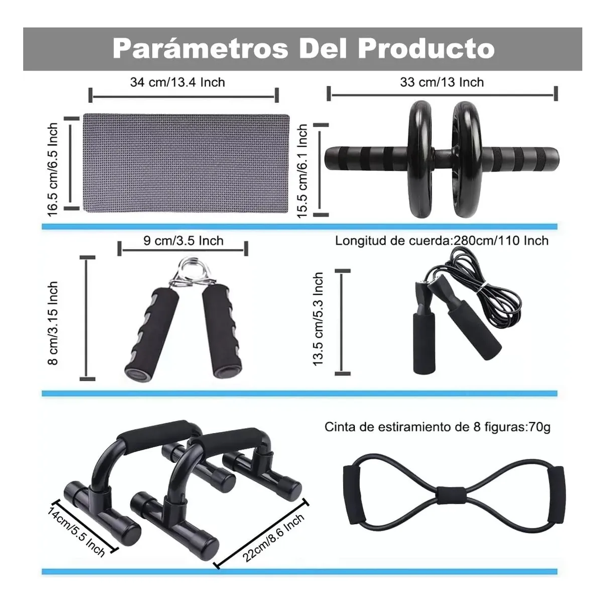 Foto 3 | Kit Ejercicio 6 En 1 Rodillo Abdominal Barras Push-up Cuerda Lab.g Negro
