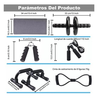 Foto 3 | Kit Ejercicio 6 En 1 Rodillo Abdominal Barras Push-up Cuerda Lab.g Negro