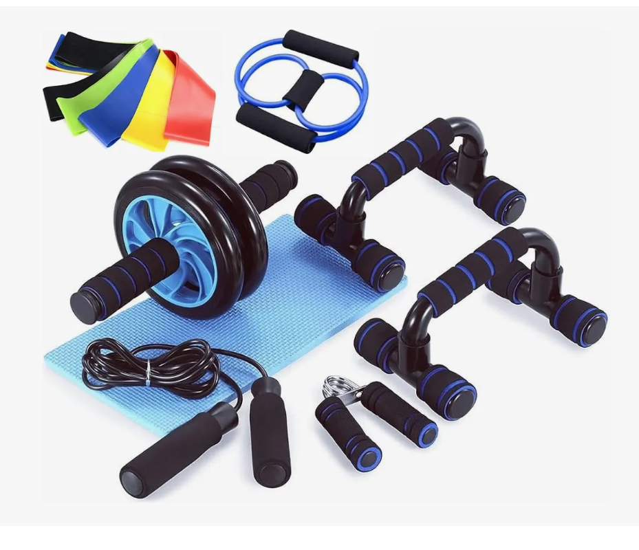 Kit Ejercicio 12 Rodillo Abdominal Barras Push-up Ejercitado