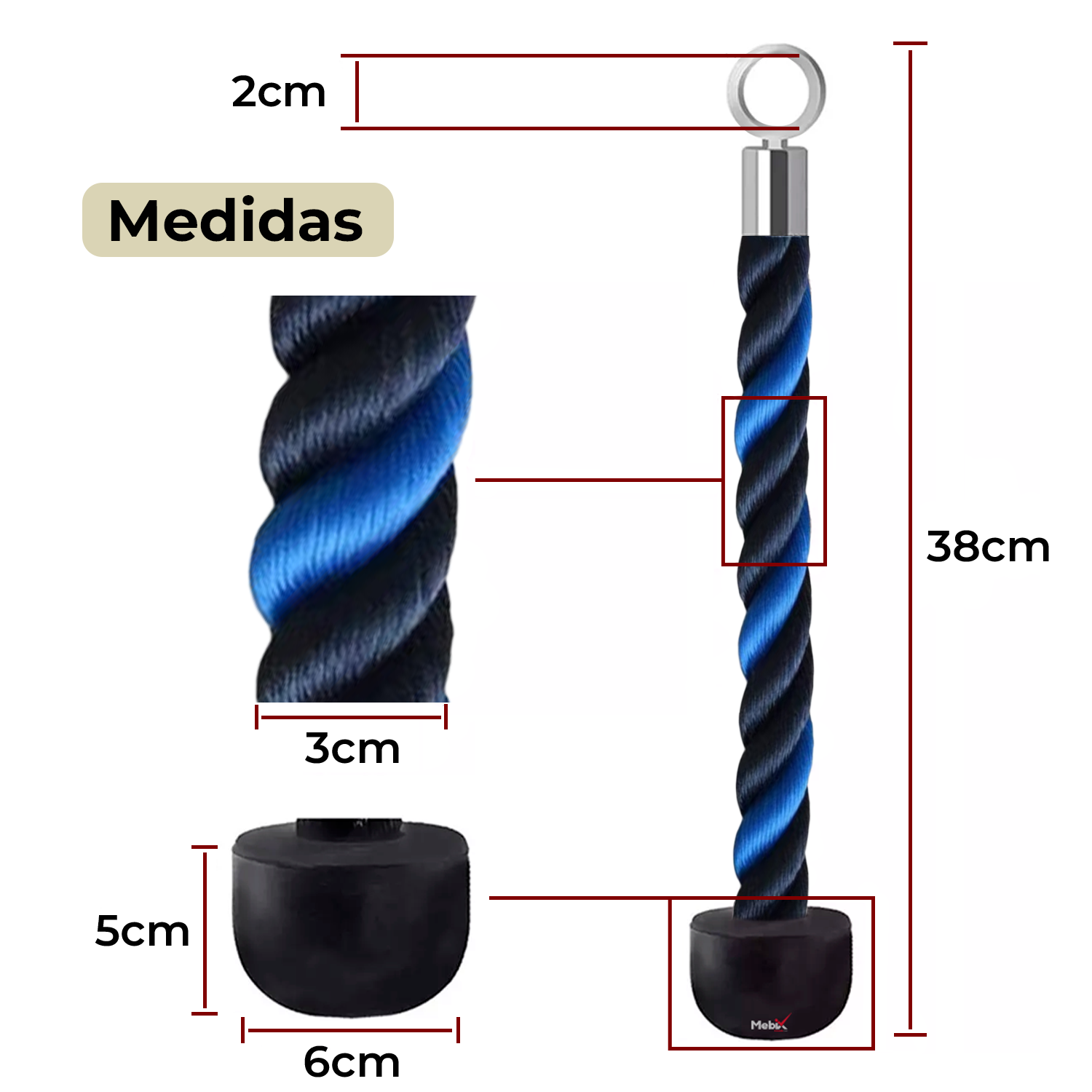 Foto 5 | Cuerda para Tríceps Sencilla Polea de Un Solo Mango Azul