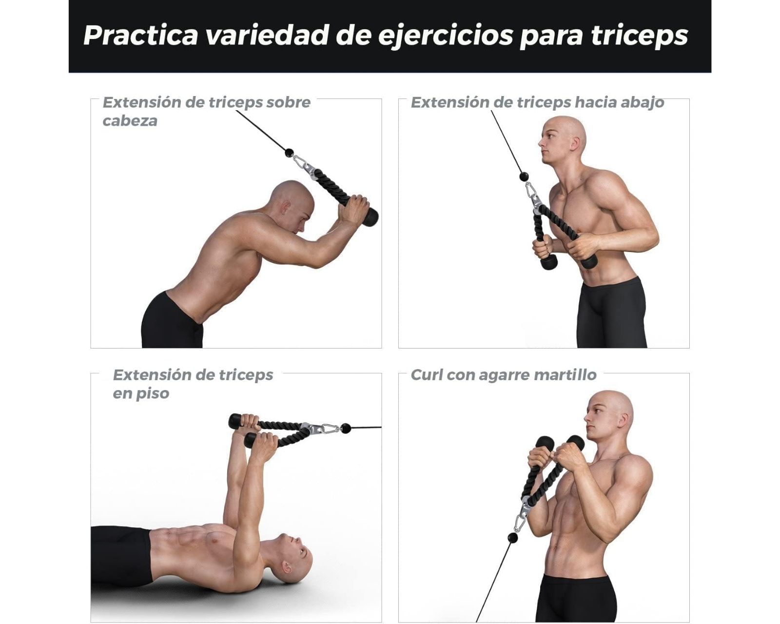 Foto 6 pulgar | Cuerda para Tríceps Antideslizante de Agarre Firme