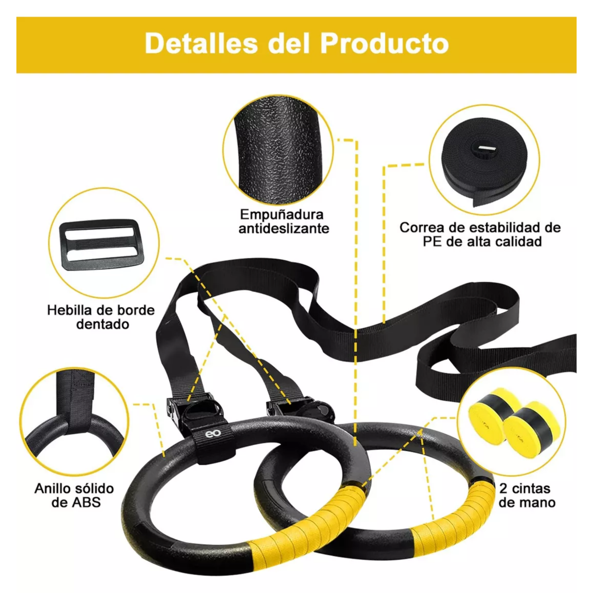 Foto 3 pulgar | Anillos Gimnasia Barra Correas Suspensión Aro Eo Safe Imports Esi-18684 Negro