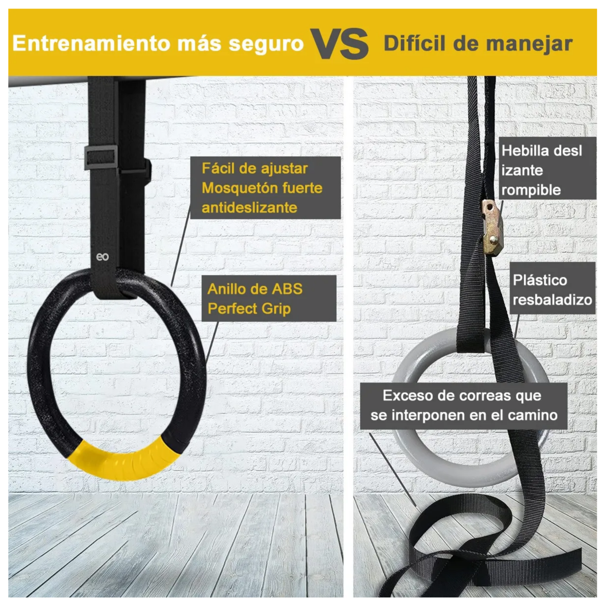 Foto 4 pulgar | Anillos Gimnasia Barra Correas Suspensión Aro Eo Safe Imports Esi-18684 Negro