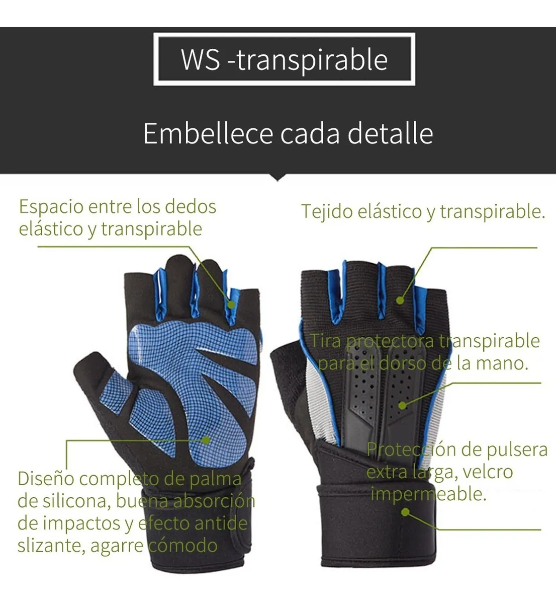 Foto 3 | Guantes Gym Tácticos Unisex color Negro con Azul Talla L