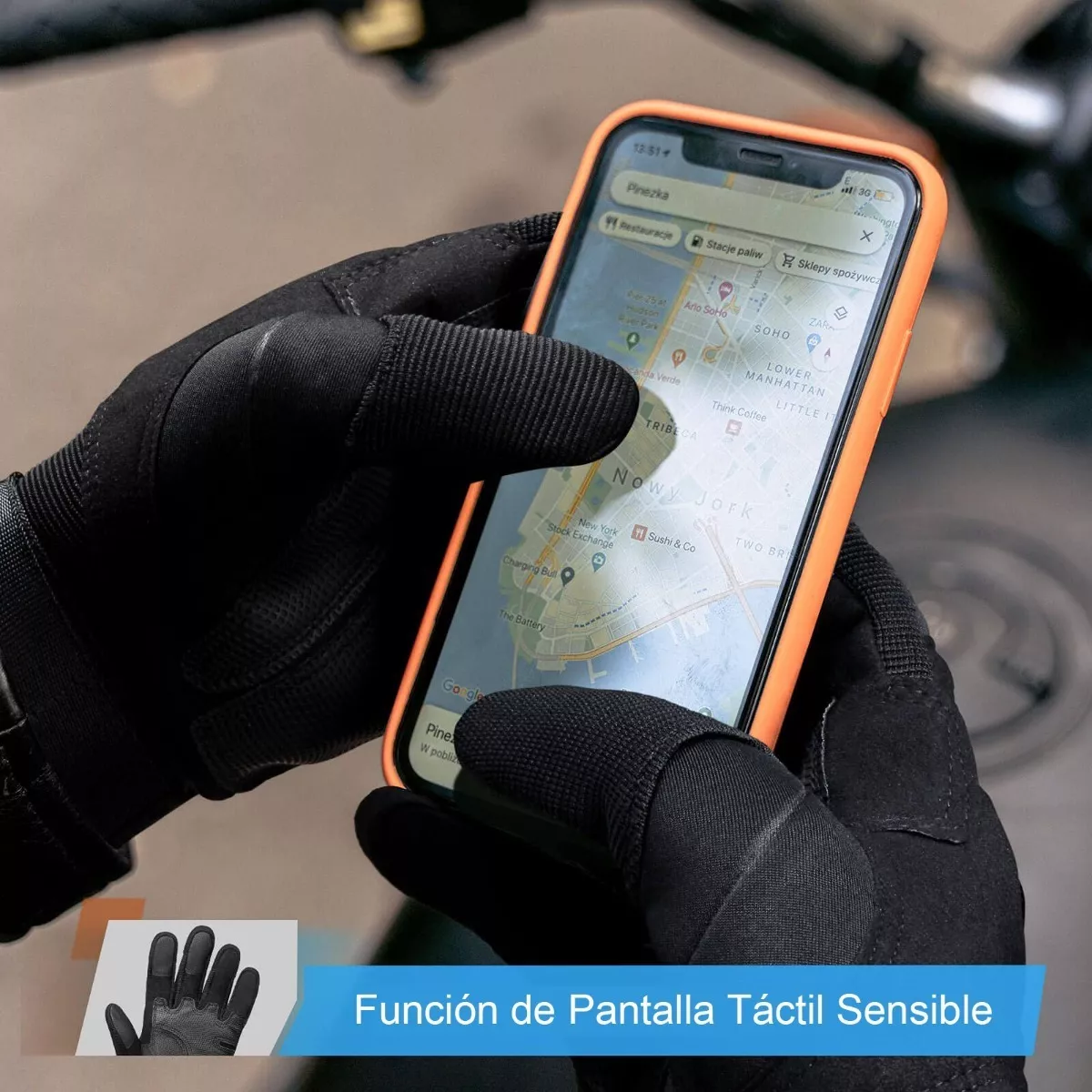 Foto 6 pulgar | Guantes de Motociclista Eo Safe Imports Esi-6202 Aptos para Pantalla Táctil + Mosquetón M Negro