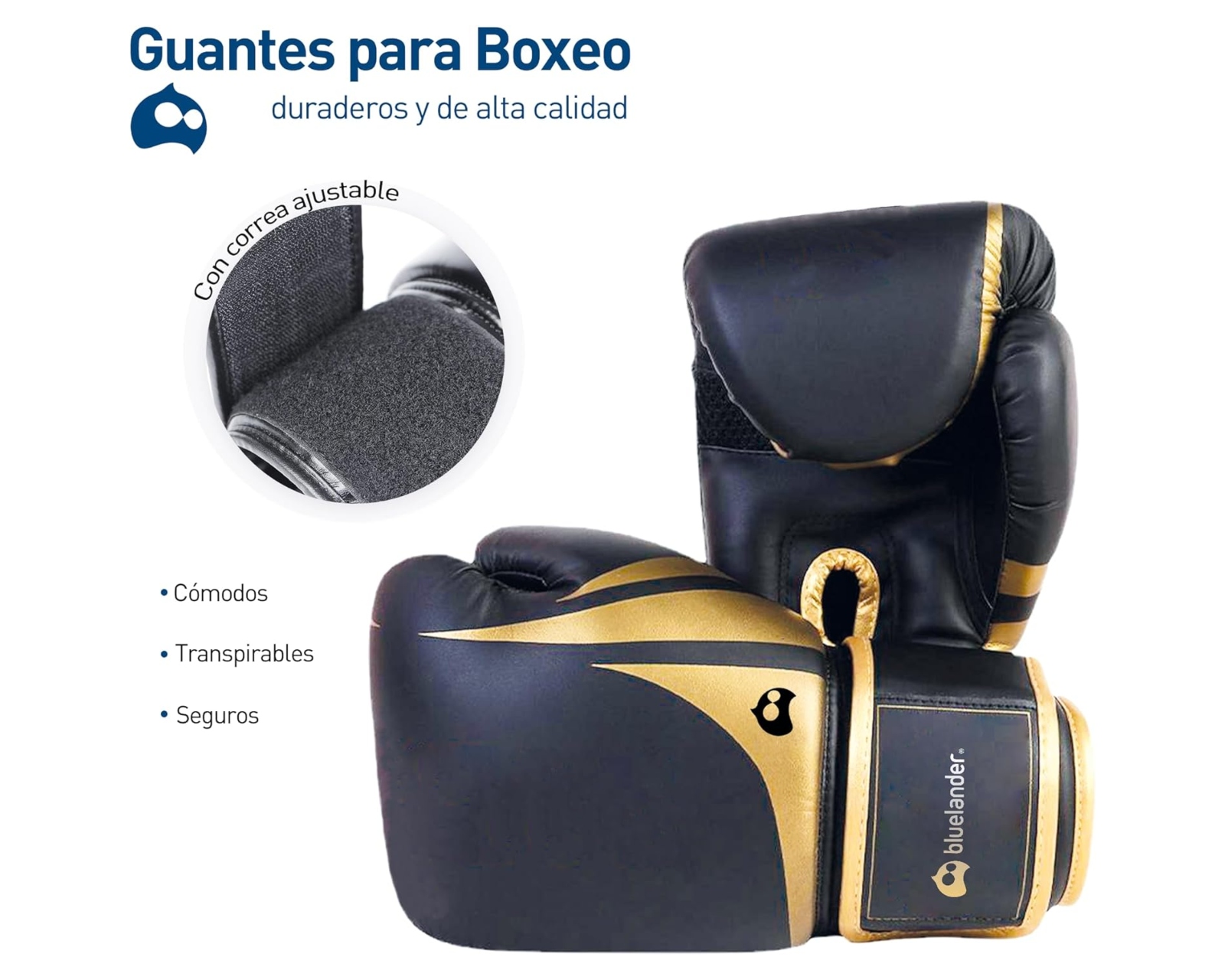 Foto 3 pulgar | Guantes De Boxeo Bluelander de 12 Oz, Unisex, Color Negro Protector Bucal Incluido Correa De Velcro.