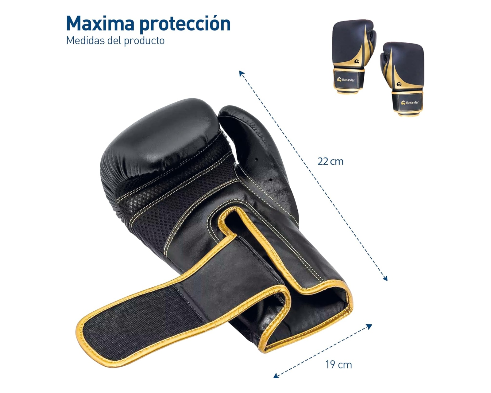 Foto 6 pulgar | Guantes De Boxeo Bluelander de 12 Oz, Unisex, Color Negro Protector Bucal Incluido Correa De Velcro.