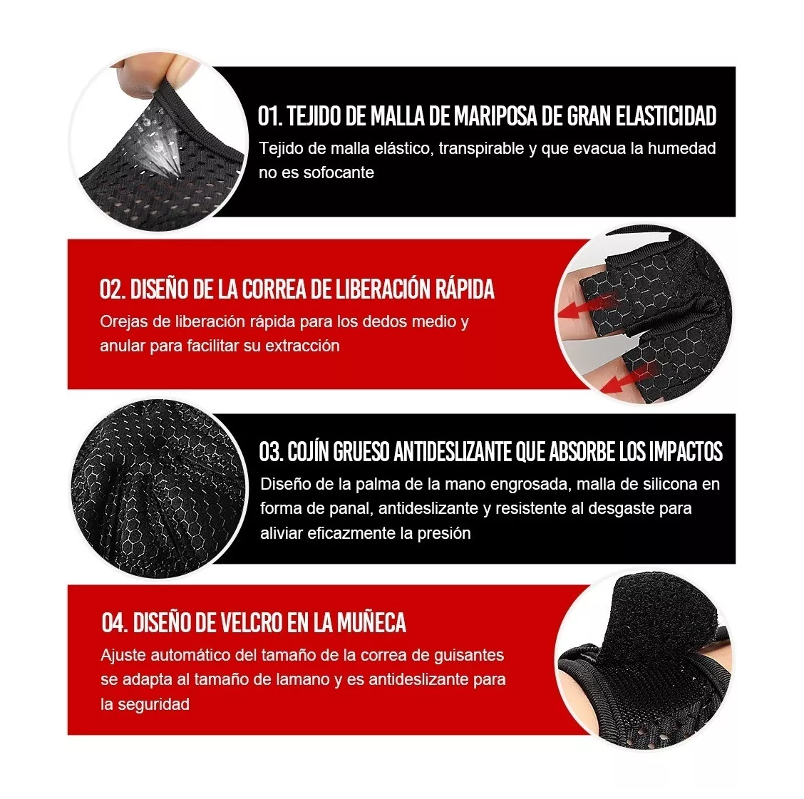 Foto 6 pulgar | Guantes REXCHI Gym Tácticos color Negro Pesas Crossfit Gimnasio Unisex Talla M