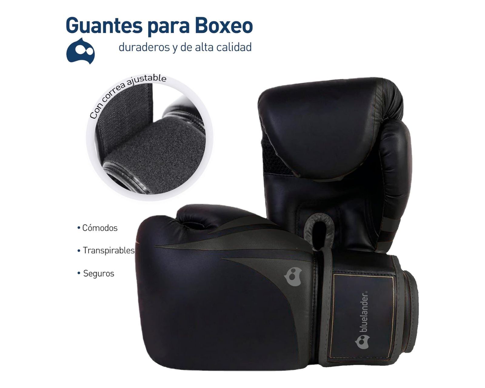 Foto 2 | Guantes de Box Bluelander Negros Unisex + Protector Bucal Incluido