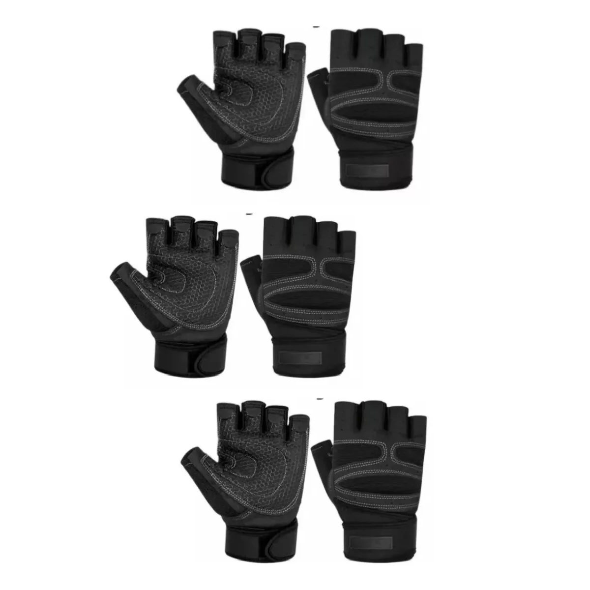 Foto 2 pulgar | Set 3 Pares Guantes Para Levantamiento De Pesas, Ciclismo  Eo Safe Imports Esi-13757 Negro