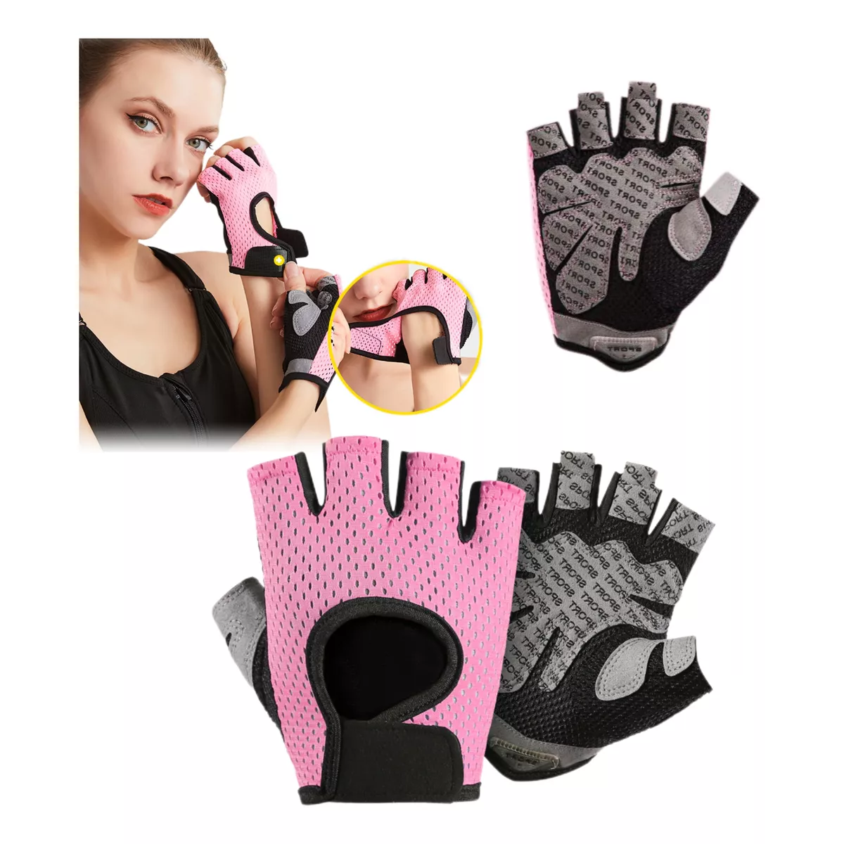 Foto 3 pulgar | Guantes Gym Fitness Guantes Para Pesas L Eo Safe Imports Esi-14208 Rosa