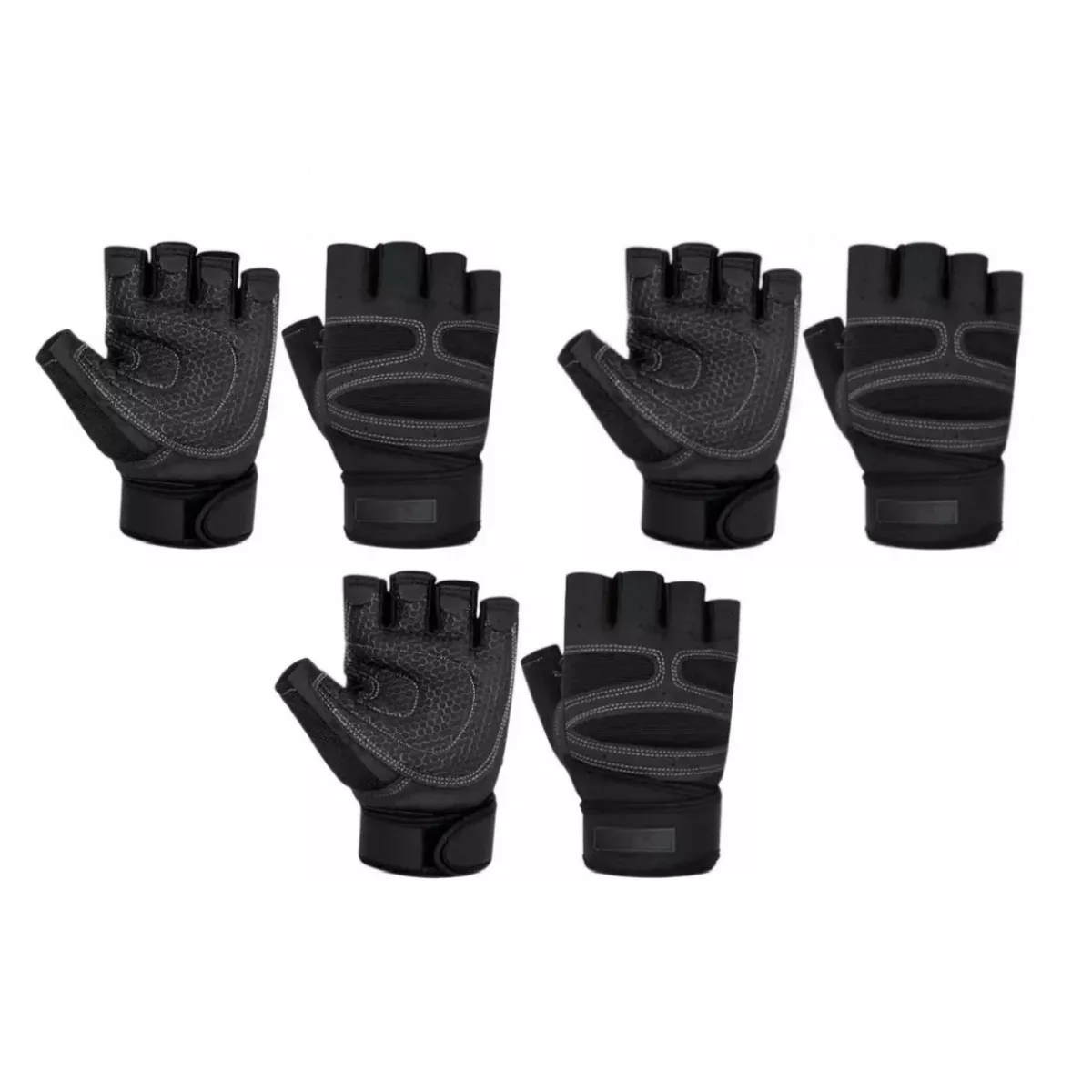 Foto 3 pulgar | Kit 3 Pares Guantes Para Levantamiento De Pesas Eo Safe Imports Esi-15424 Negro