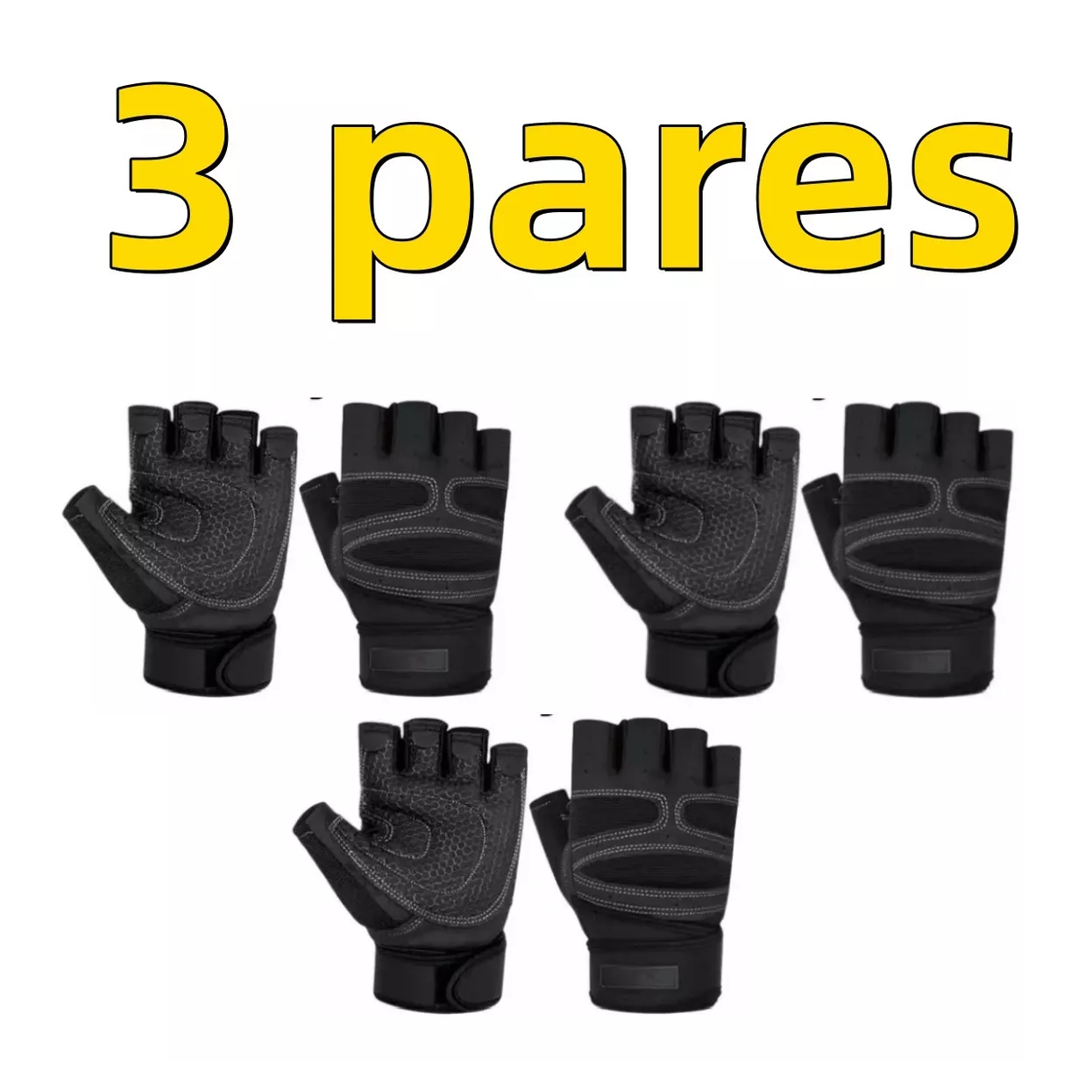 Foto 6 pulgar | Guantes Para Levantamiento De Pesas, Ciclismo 3 Pares Negro