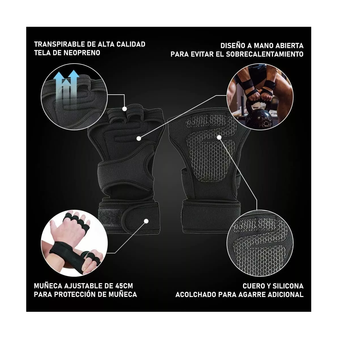 Foto 4 pulgar | Guantes Tacticos De Gym Pesas Crossfit Gimnasio Mujer Hombre Talla L Eo Safe Imports Esi-18244 Negro
