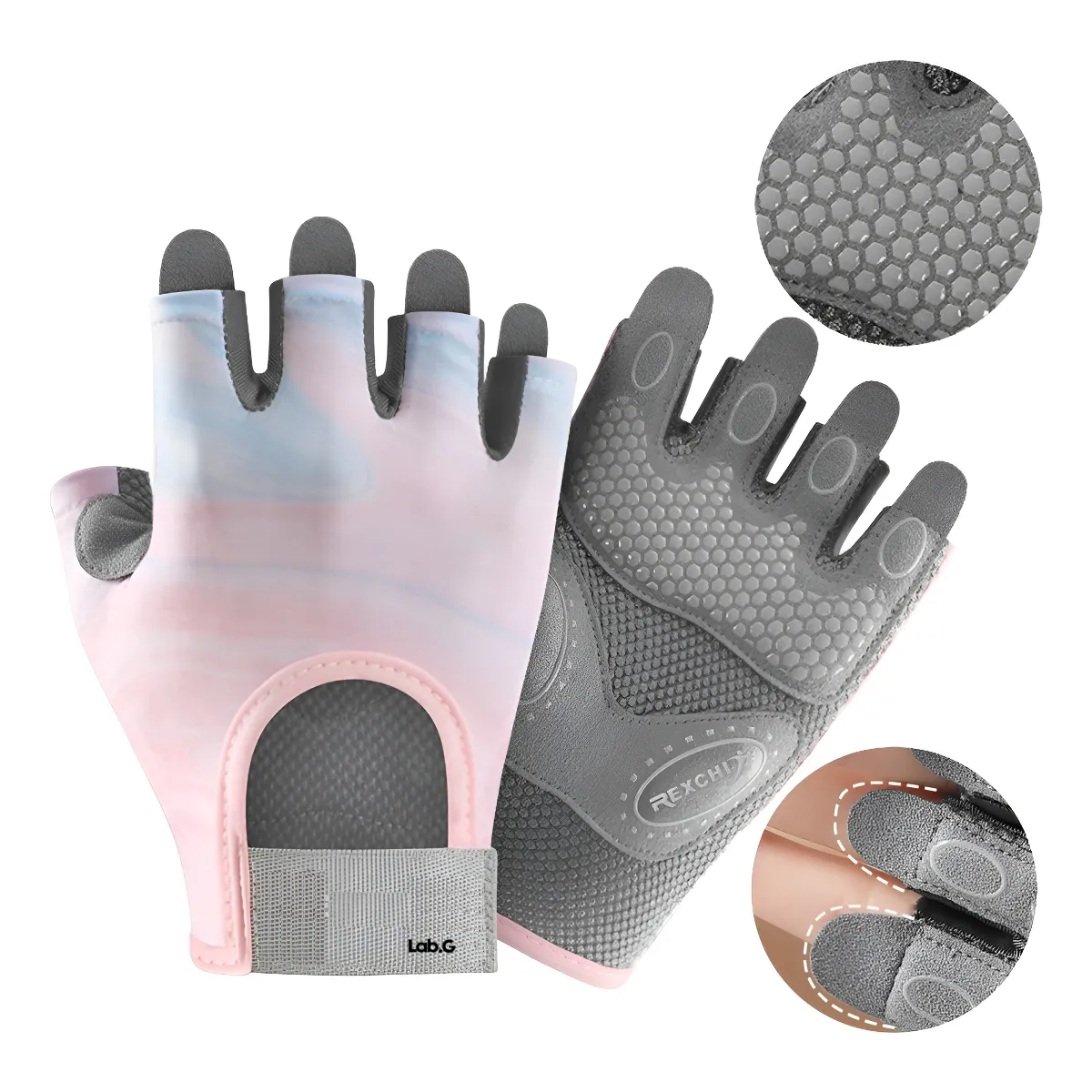 Foto 5 pulgar | Guantes Gym Tacticos Pesas Crossfit Gimnasio Gris Fluido M Lab.g Rosa
