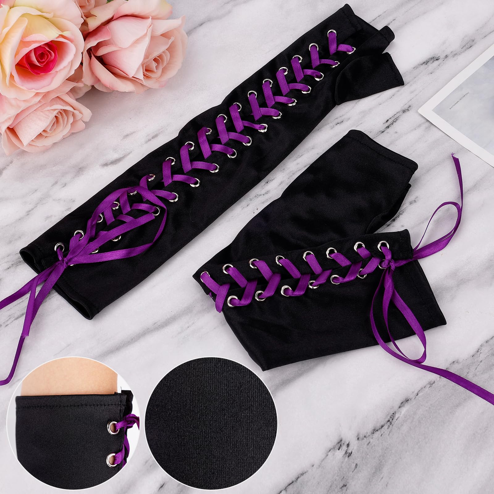 Foto 4 pulgar | Guantes De Satén Sin Dedos Con Cordones Hasta El Codo Para Mujer - Venta Internacional.