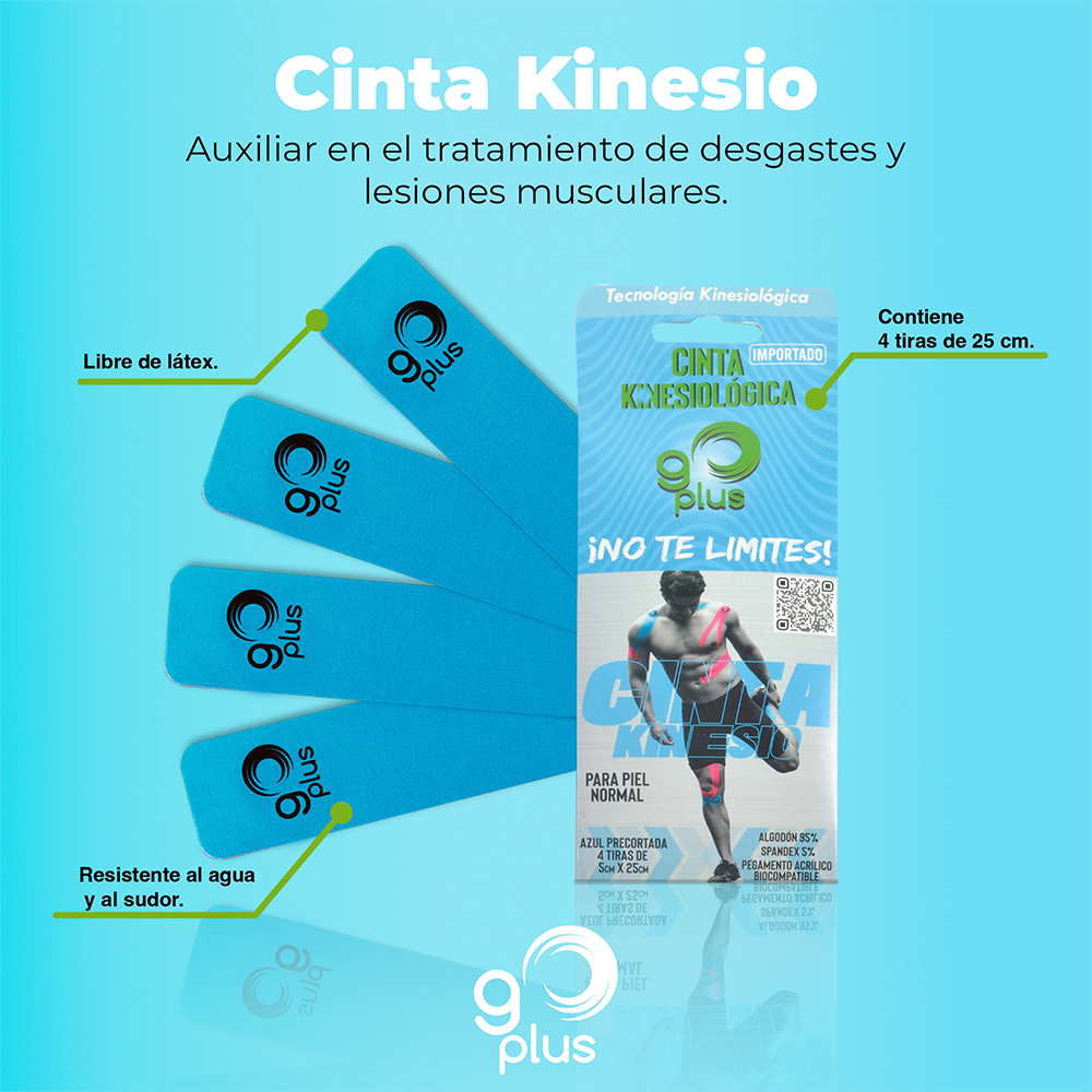 Dos Cintas Kinesiológicas color Azul 1 m Precortadas Go Plus