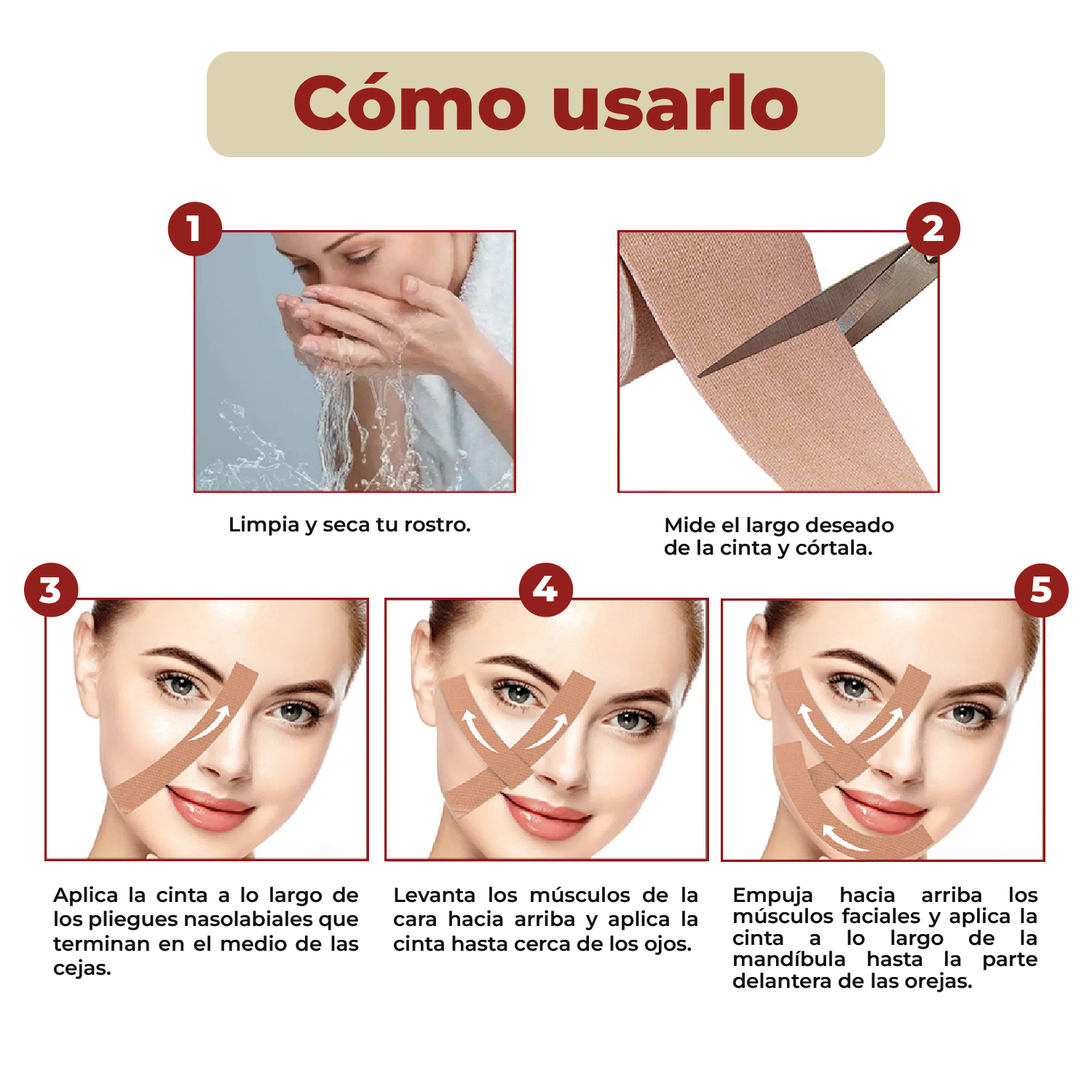 Foto 4 pulgar | Cinta Adhesiva Kinesiológica para Cuidado Facial Antiarrugas