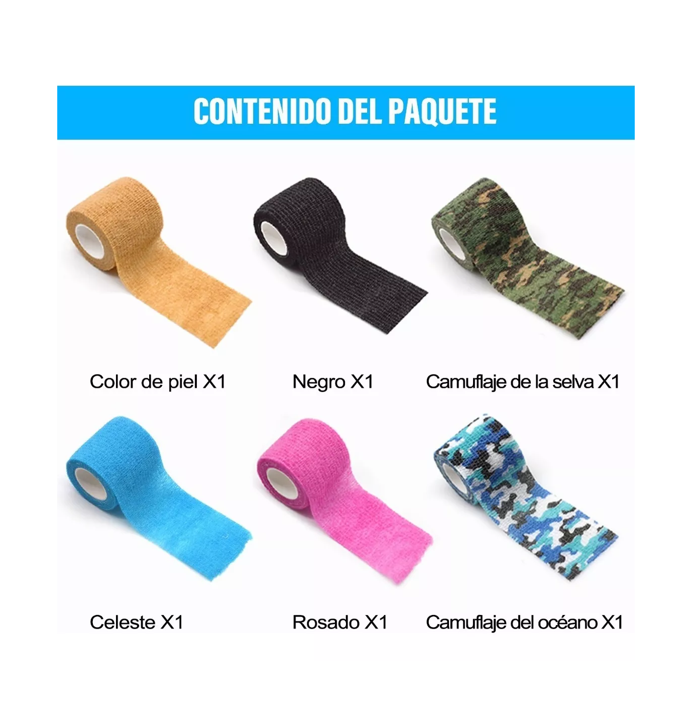 Foto 3 pulgar | Cinta Venda Elástica Cohesiva Autoadherible Belug Multicolores 4.5 m x 5 cm 6 Piezas
