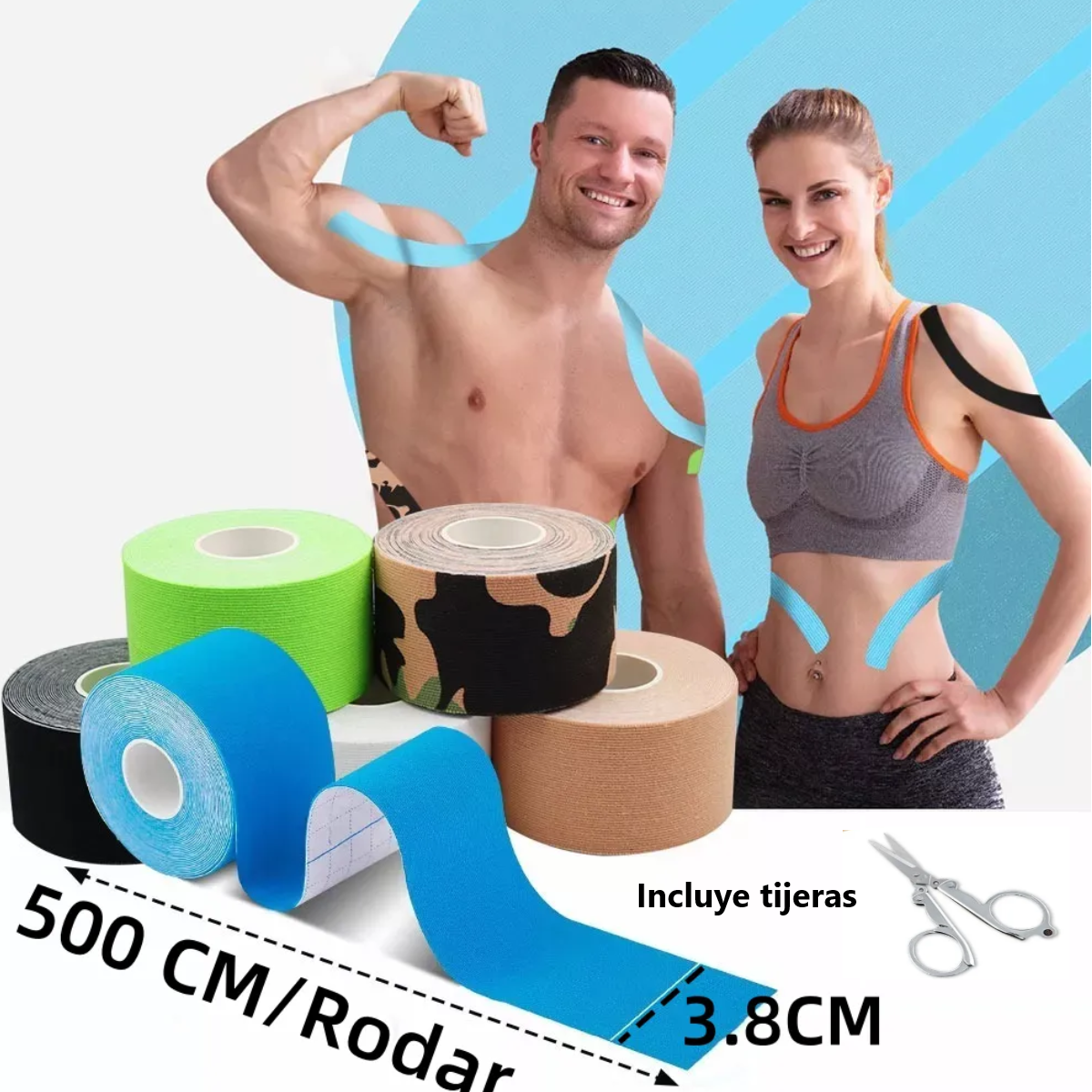 Foto 4 pulgar | Cinta Kinesiológicas Vendaje Neuromuscular 6pcs Con Tijeras Eo Safe Imports Esi-19010 Multicolor