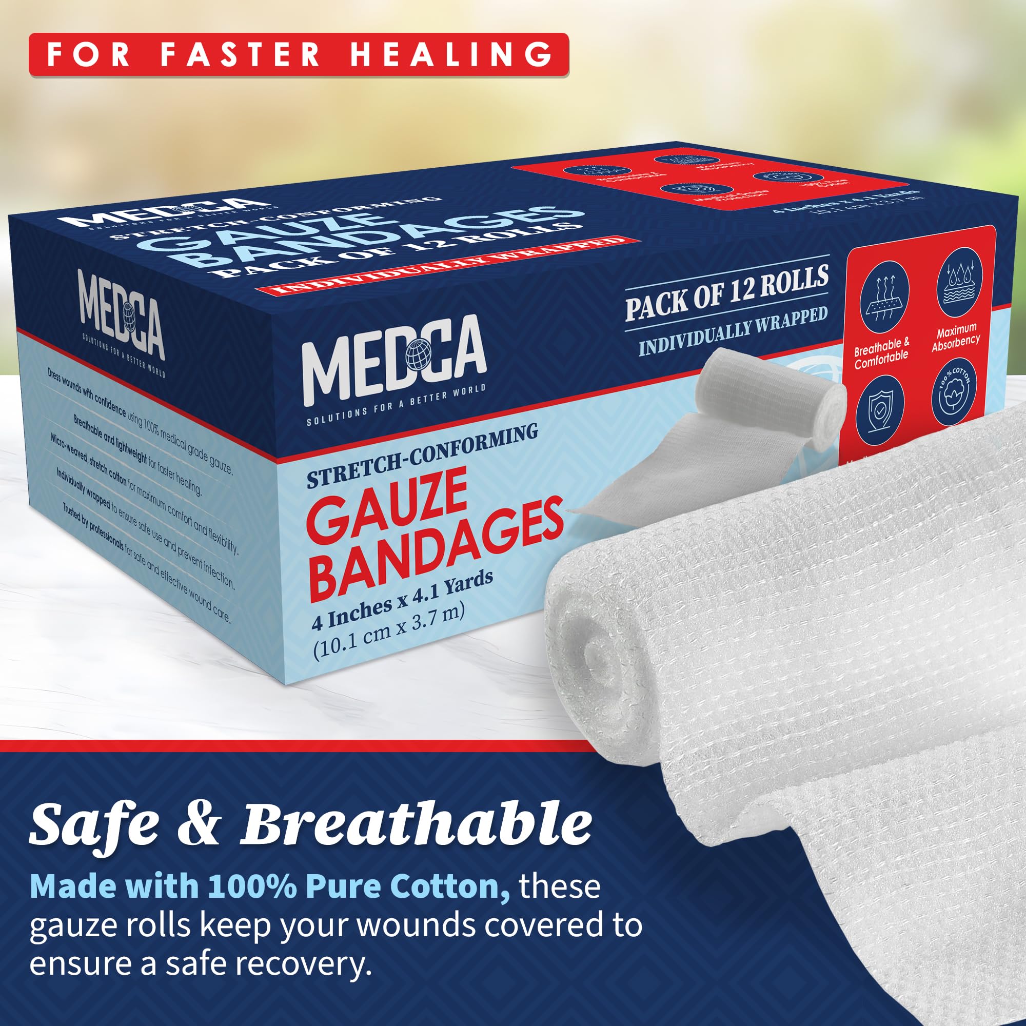 Foto 3 pulgar | Rollos De Vendaje De Gasa Medca De 4 Cm X 3,7 M (paquete De 12) De Grado Médico - Venta Internacional.