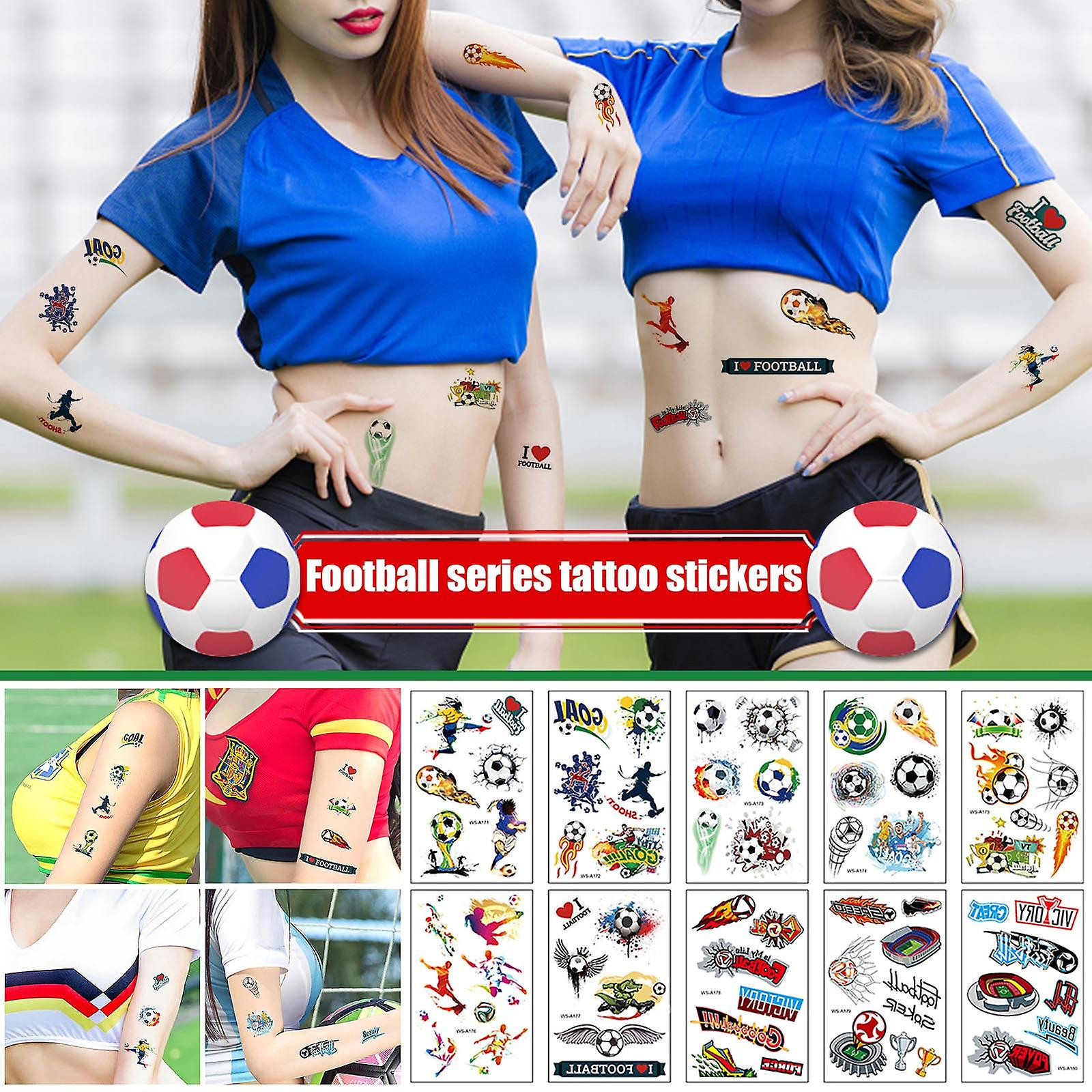 Foto 3 pulgar | Adhesivo De Tatuaje Huoguo  Impermeable  Para Fanáticos Del Sudor  Fútbol  X10 - Venta Internacional.