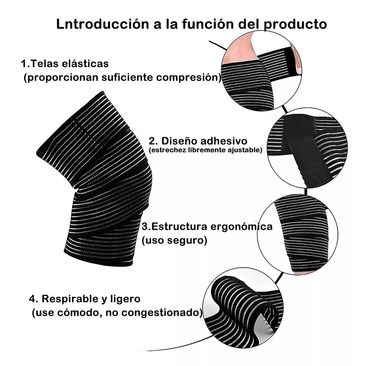 Foto 3 pulgar | Rodillera Elastica Vendas 4 Par Bandas Deportiva Rodilla Gym Eo Safe Imports Esi-16508 Negro