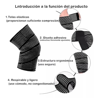 Foto 2 | Rodillera Elastica Vendas 4 Par Bandas Deportiva Rodilla Gym Eo Safe Imports Esi-16508 Negro