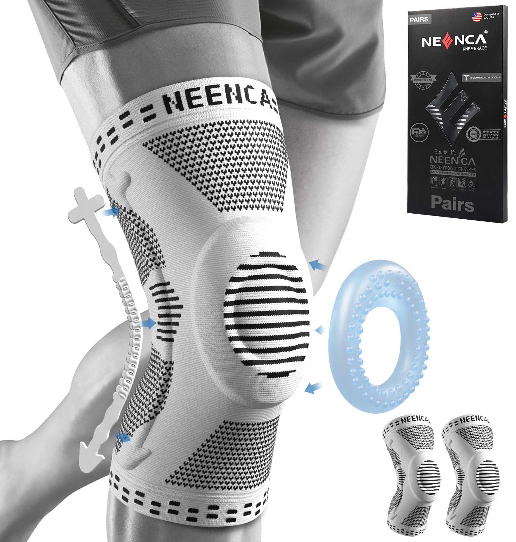 Foto 1 | Paquete De 2 Rodilleras Neenca Para El Dolor De Rodilla, Mangas De Compresión - Venta Internacional.