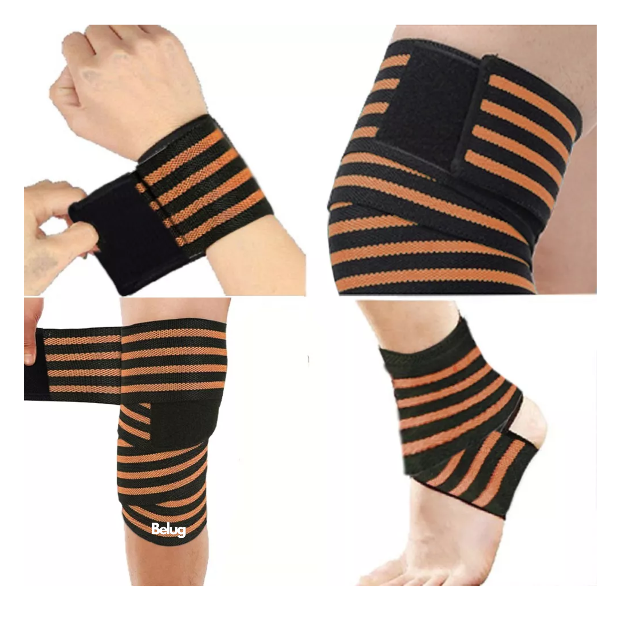 Foto 5 pulgar | Rodillera Elastica Vendas 1 Par Bandas Deportiva Rodilla Gym Belug Naranja/negro