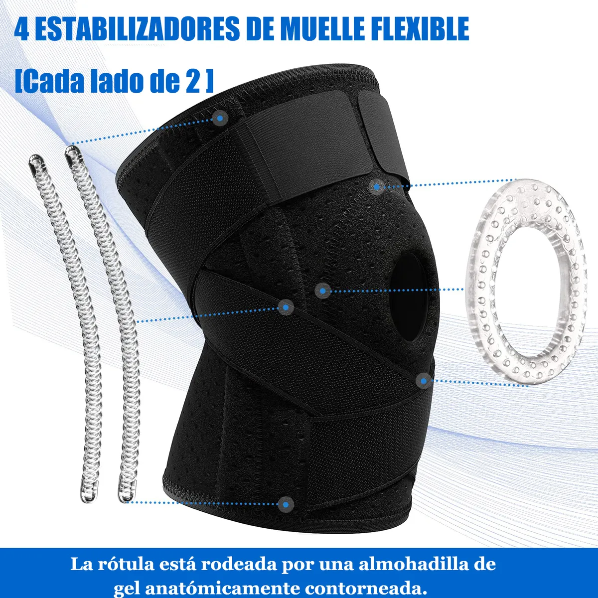 Foto 3 pulgar | Rodillera Con Estabilizadores Laterales Y Almohadilla Azul Talla M Lab.g Negro