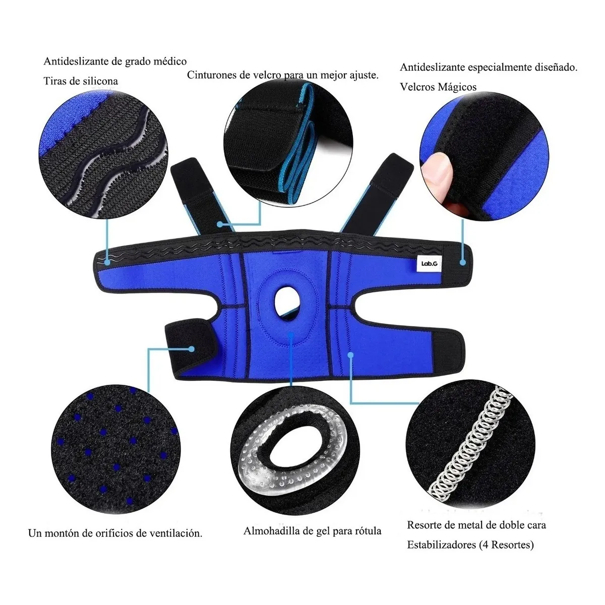 Foto 4 pulgar | Rodillera Con Estabilizadores Laterales Y Almohadilla Azul Talla M Lab.g Negro