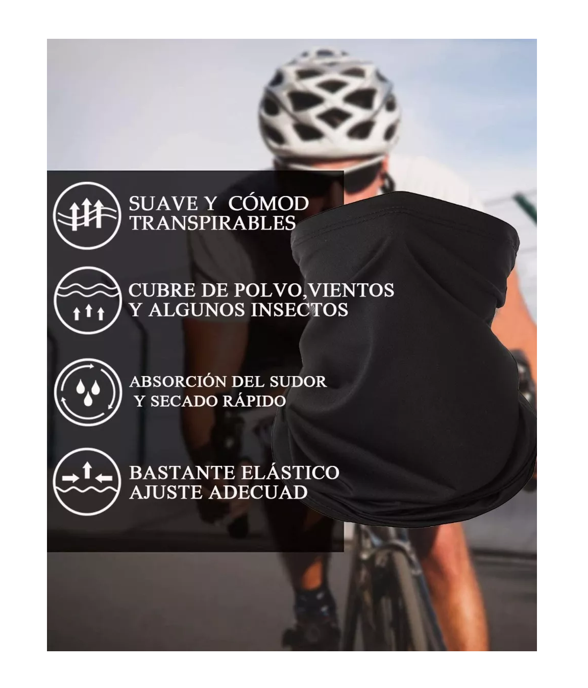 Foto 3 pulgar | Bandanas Belug para Ciclista color Negro 5 Piezas