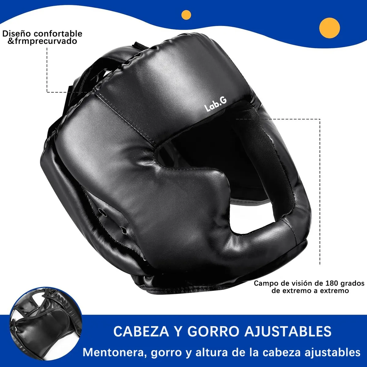Foto 3 pulgar | Careta Lab.g Casco Para Boxeo Taekwondo De Barra Protector Cabeza Negro