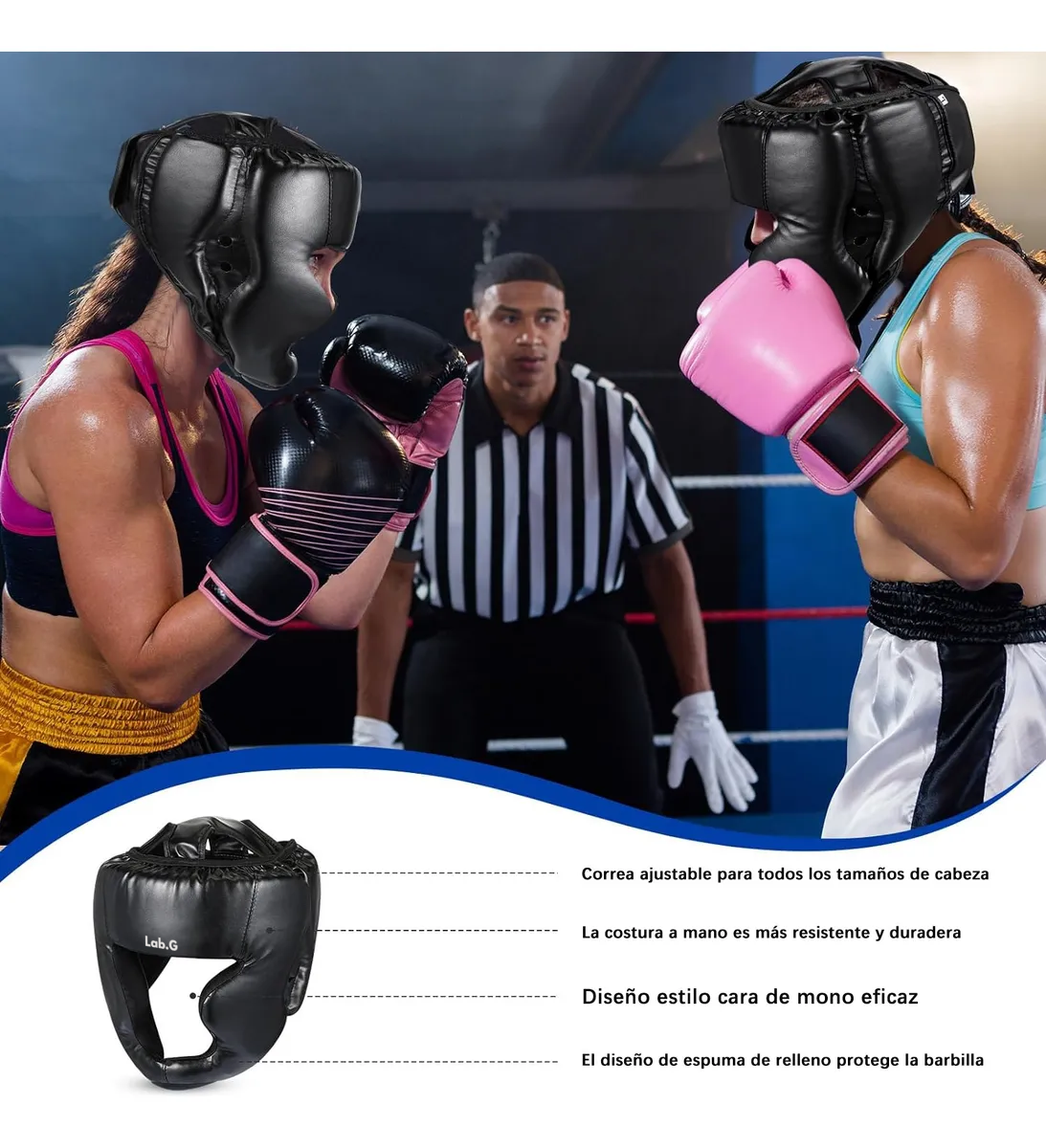 Foto 5 pulgar | Careta Lab.g Casco Para Boxeo Taekwondo De Barra Protector Cabeza Negro