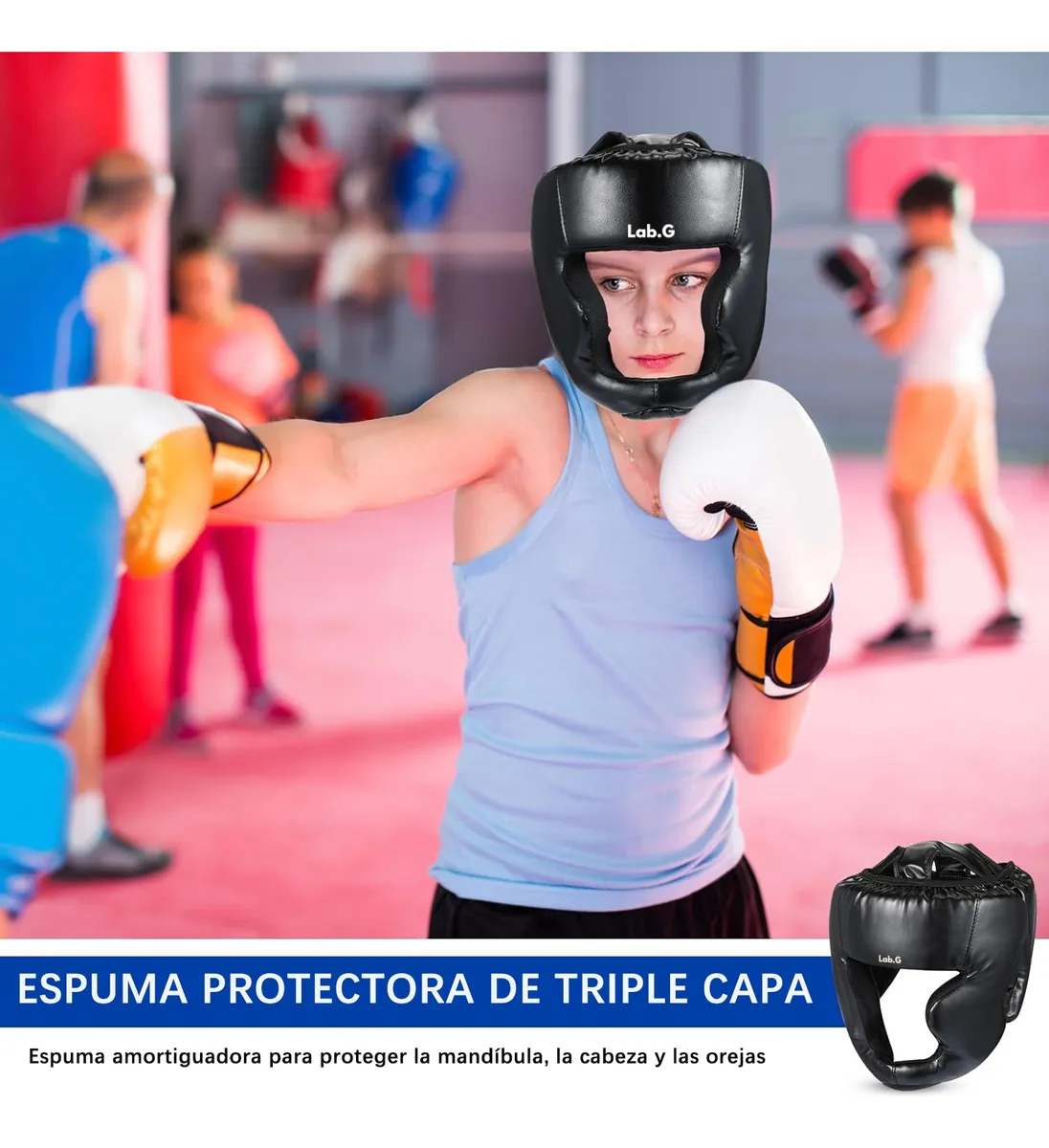 Foto 6 pulgar | Careta Lab.g Casco Para Boxeo Taekwondo De Barra Protector Cabeza Negro