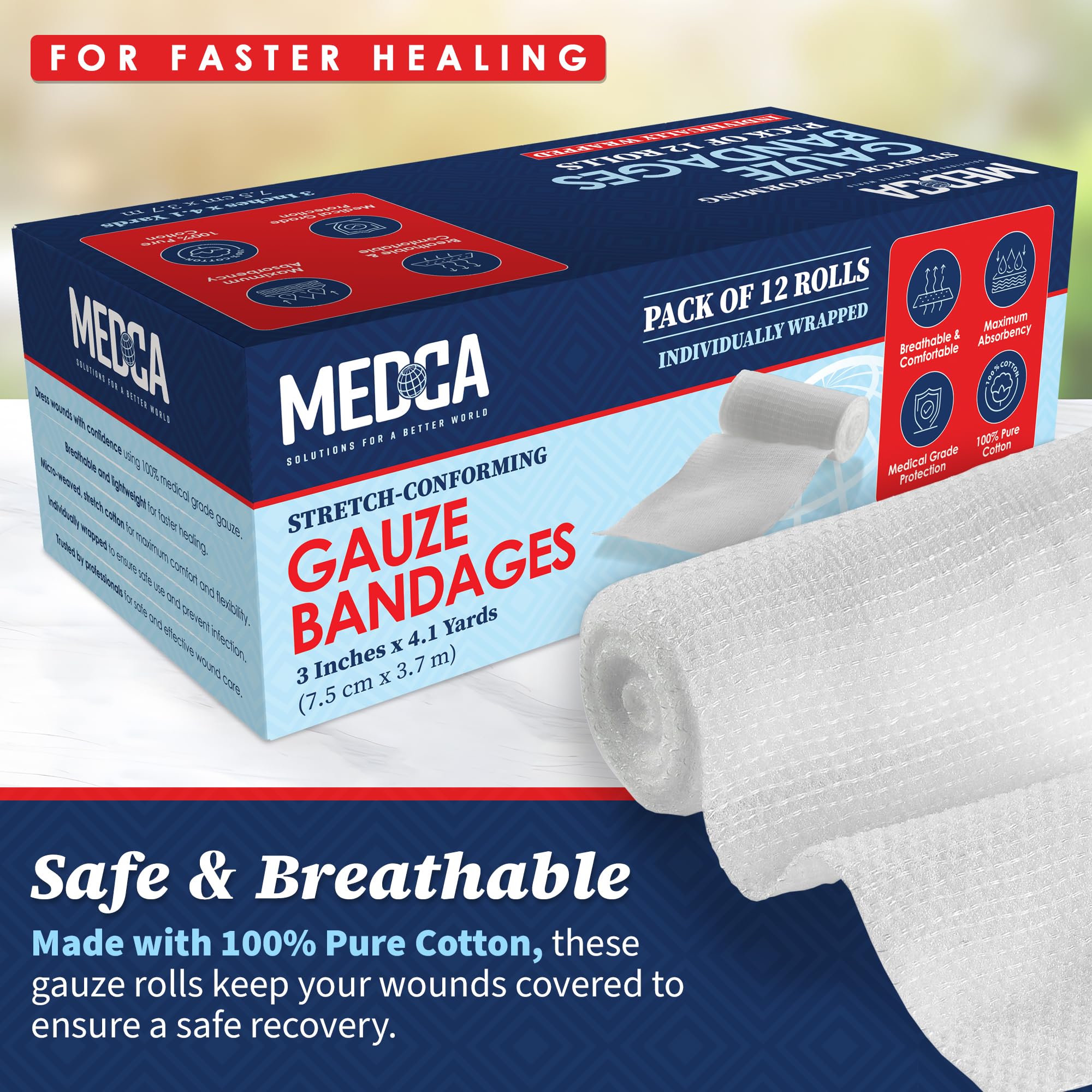 Foto 3 pulgar | Rollos De Vendaje De Gasa Medca De 3 X 4,1 Yardas De Grado Médico (paquete De 12) - Venta Internacional.