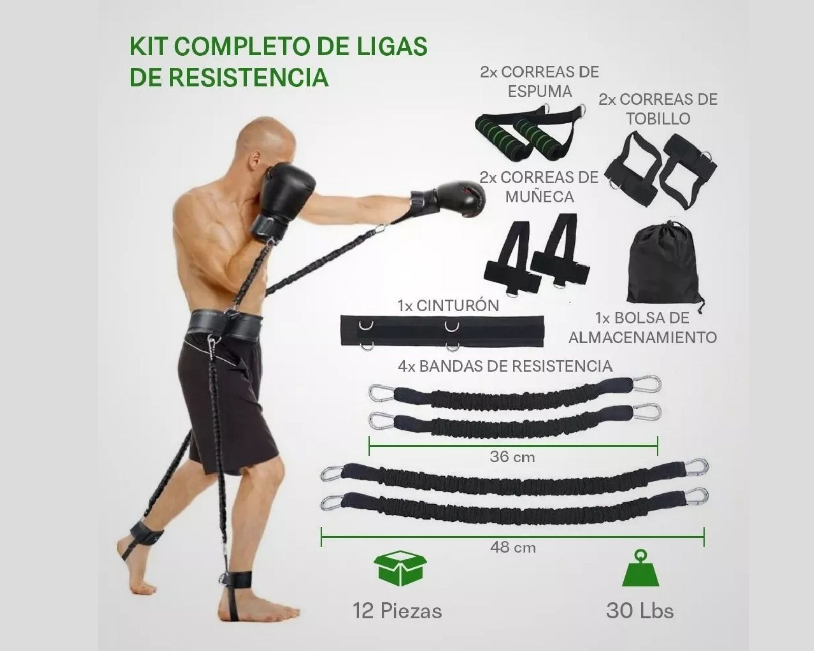 Foto 3 pulgar | Set de 12 Piezas para Entrenamiento con Bandas y Ligas de Resistencia 30 Libras