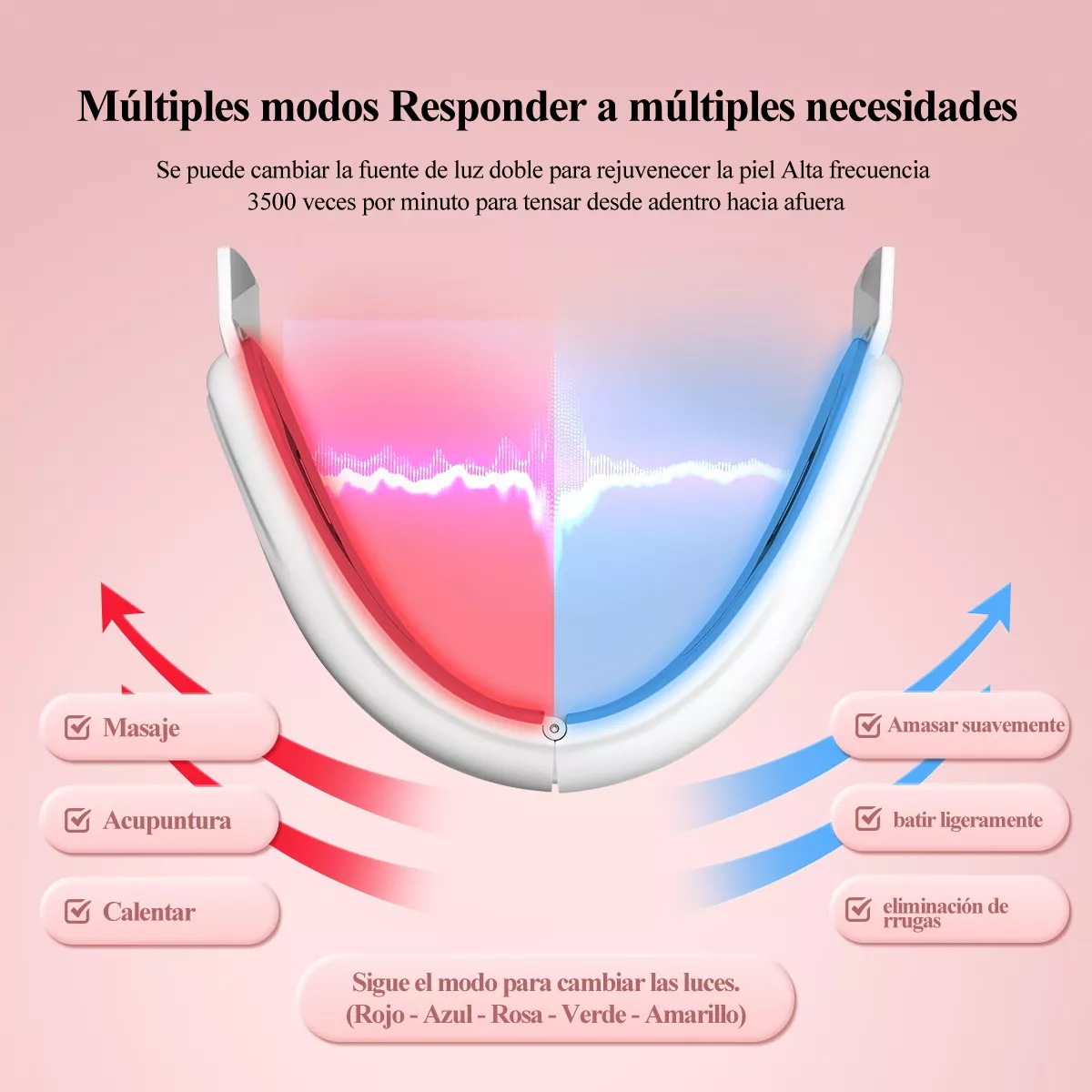 Foto 3 | Reductora De Papada Masajeador Facial Led Anti Arrugas Eo Safe Imports Esi-11334 Blanco