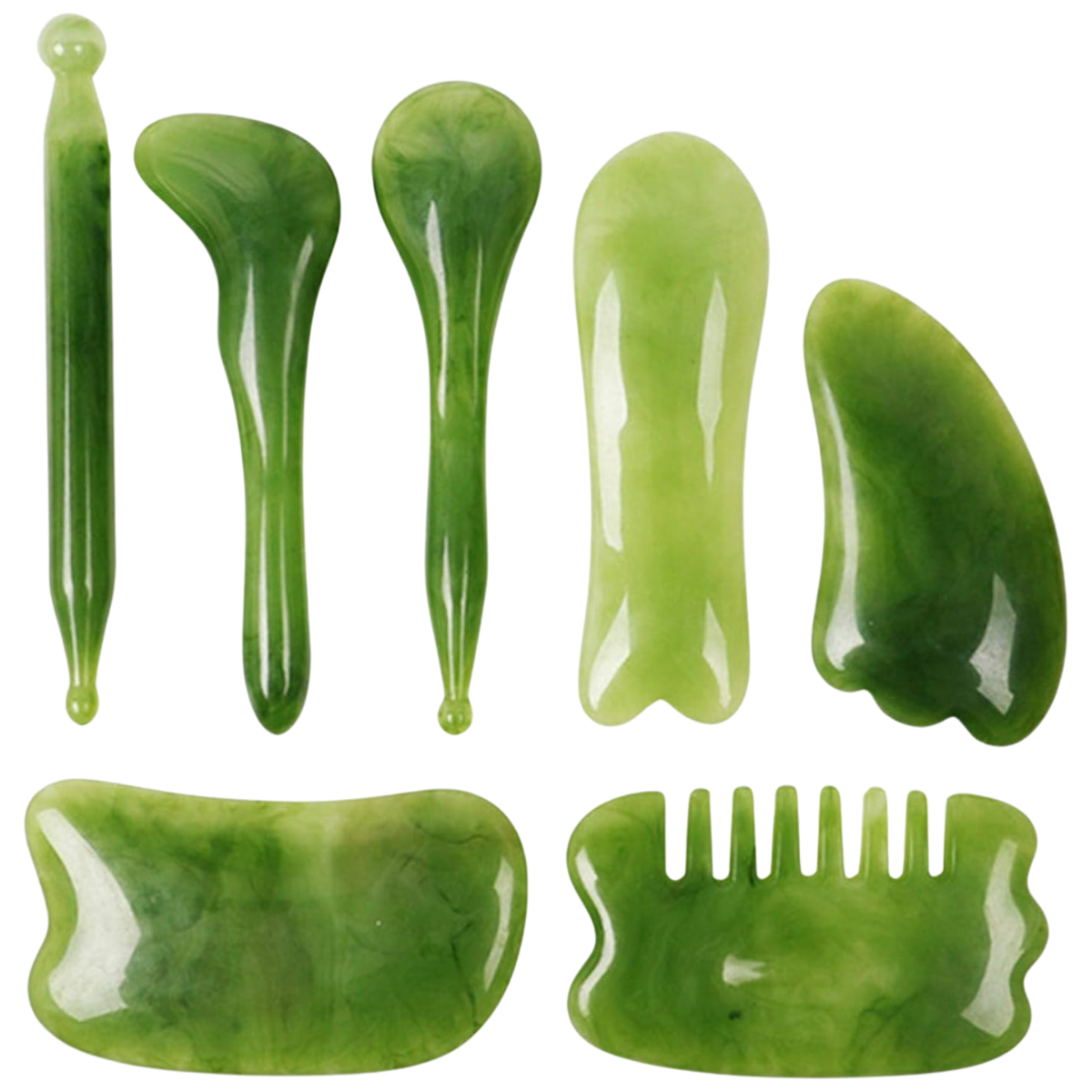 Set de Masaje Facial de Guasha y Rodillo de Jade 7 Piezas