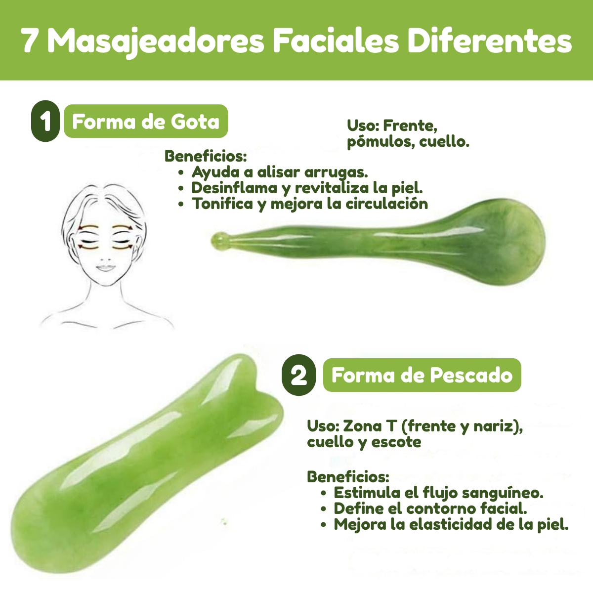 Foto 4 pulgar | Set de Masaje Facial de Guasha y Rodillo de Jade 7 Piezas