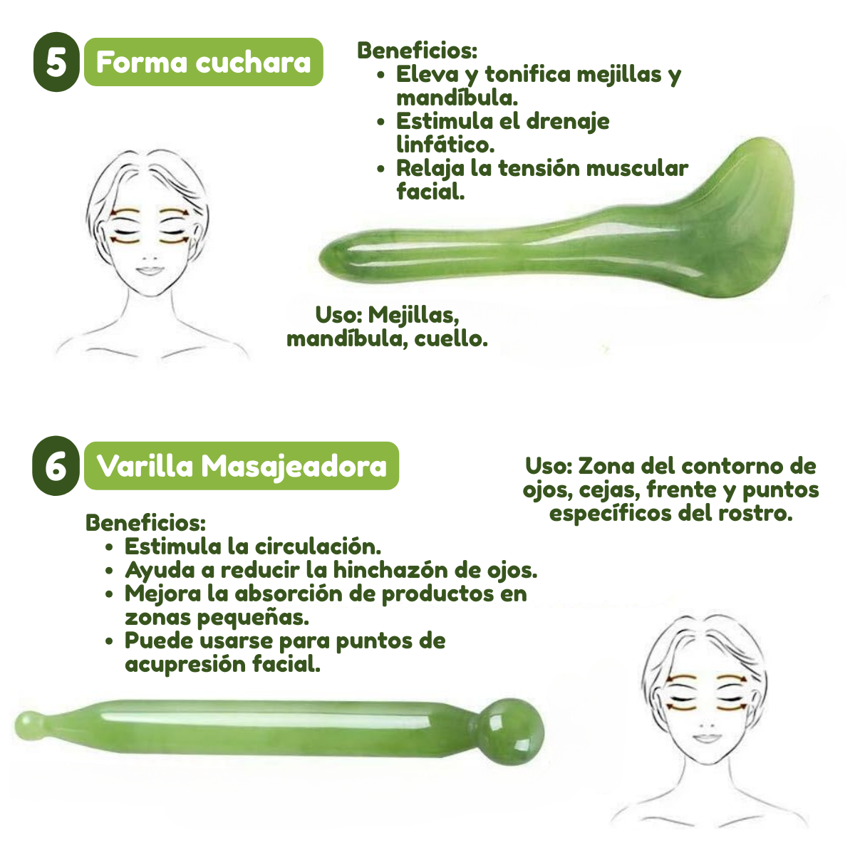 Foto 6 pulgar | Set de Masaje Facial de Guasha y Rodillo de Jade 7 Piezas