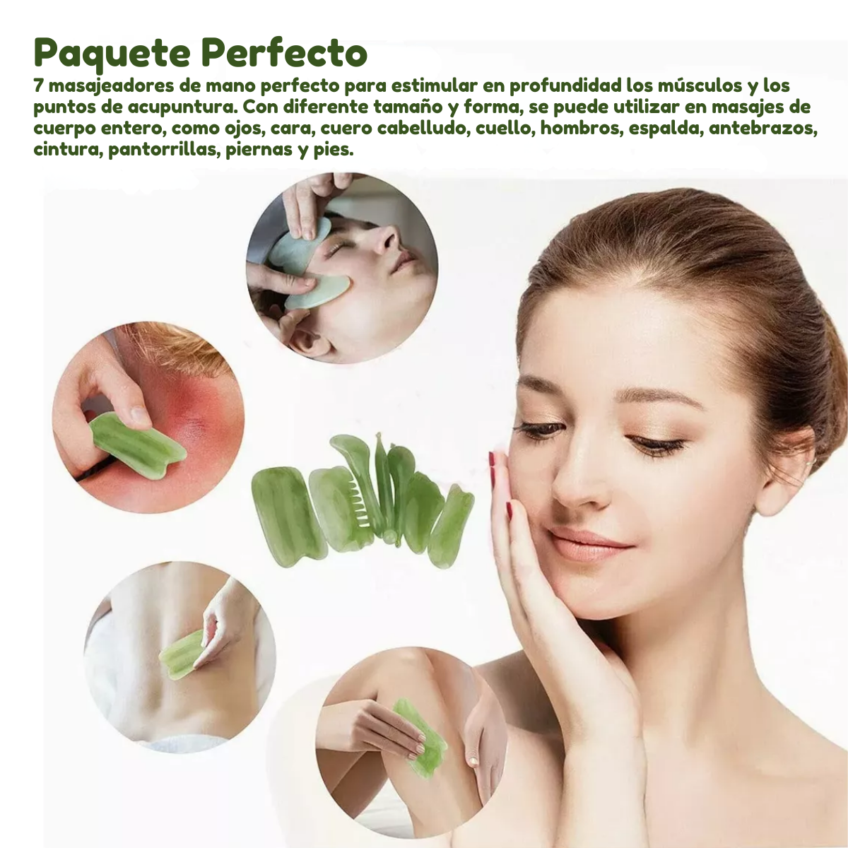 Foto 8 pulgar | Set de Masaje Facial de Guasha y Rodillo de Jade 7 Piezas