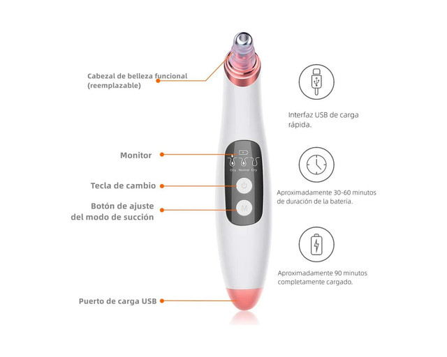 Foto 4 pulgar | Removedor De Espinillas Y Limpiador De Poros Eléctrico Con 4 Sondas