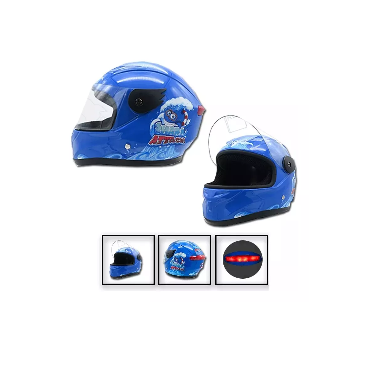 Foto 4 pulgar | Casco Infantil Eo Safe Imports Esi-14095 Azul Cerrado con Luz Shark Attack Brillante