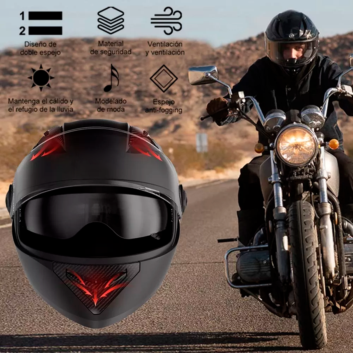 Foto 3 pulgar | Casco Para Moto Barato Abatible, Negro, Para Niños, Visera Doble