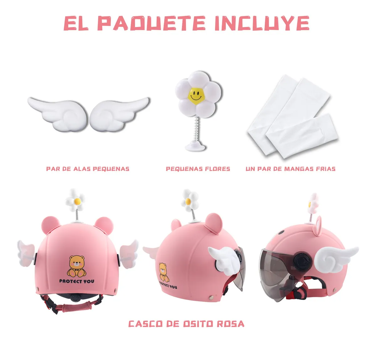 Foto 3 pulgar | Casco Para Moto Belug  Infantil Oso Con Alas Color Rosa