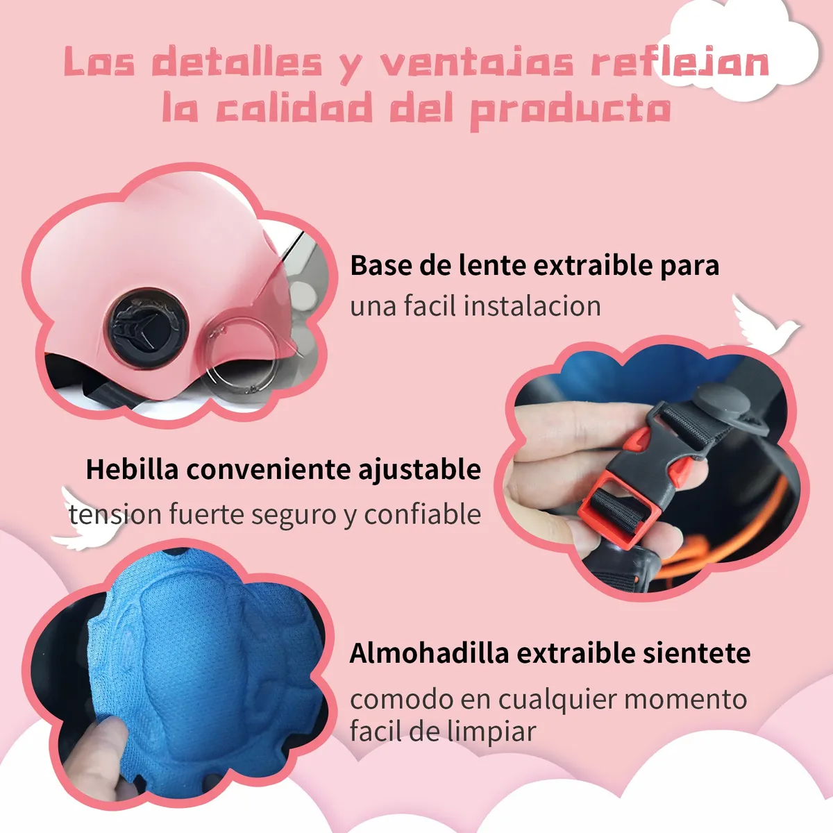 Foto 6 pulgar | Casco Para Moto Belug  Infantil Oso Con Alas Color Rosa