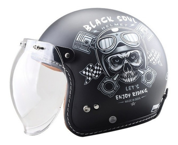 Casco Gdr Jet Black Soul Talla Xl Motero color Negro