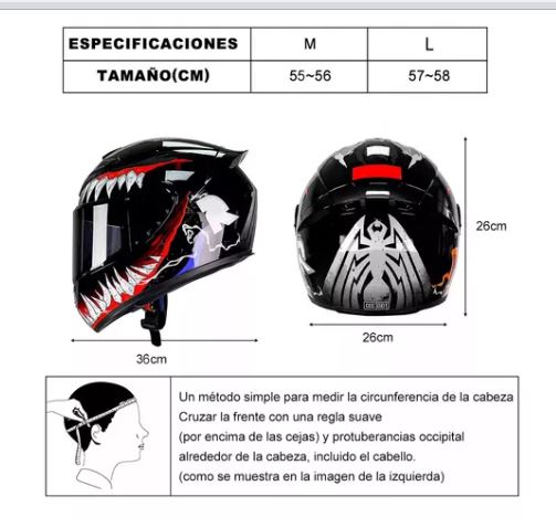 Foto 2 | Asco De Moto Deportivo Diseño Con Lentes Negras, Venom T-m